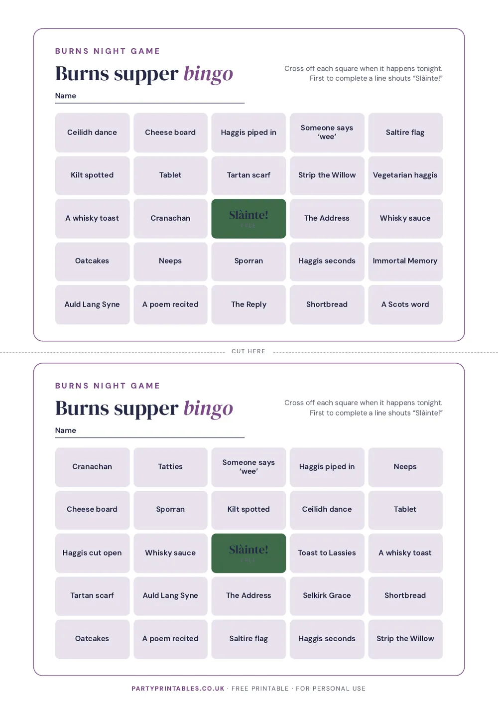 Page 4 of Burns supper bingo