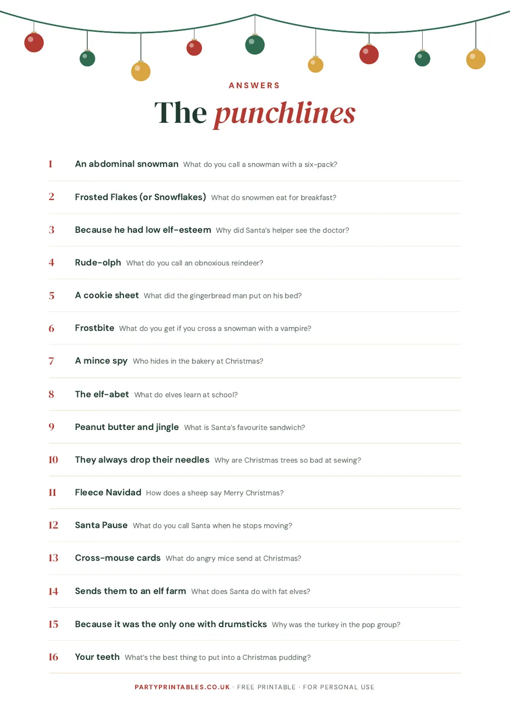 Page 2 of Christmas cracker joke quiz