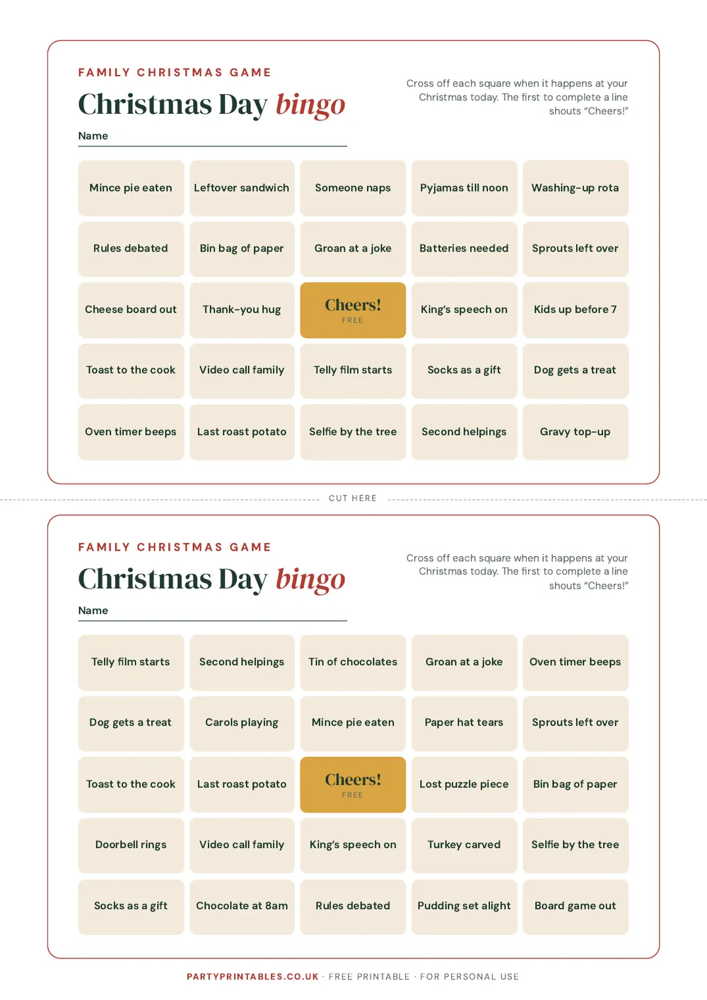 Page 4 of Christmas Day bingo