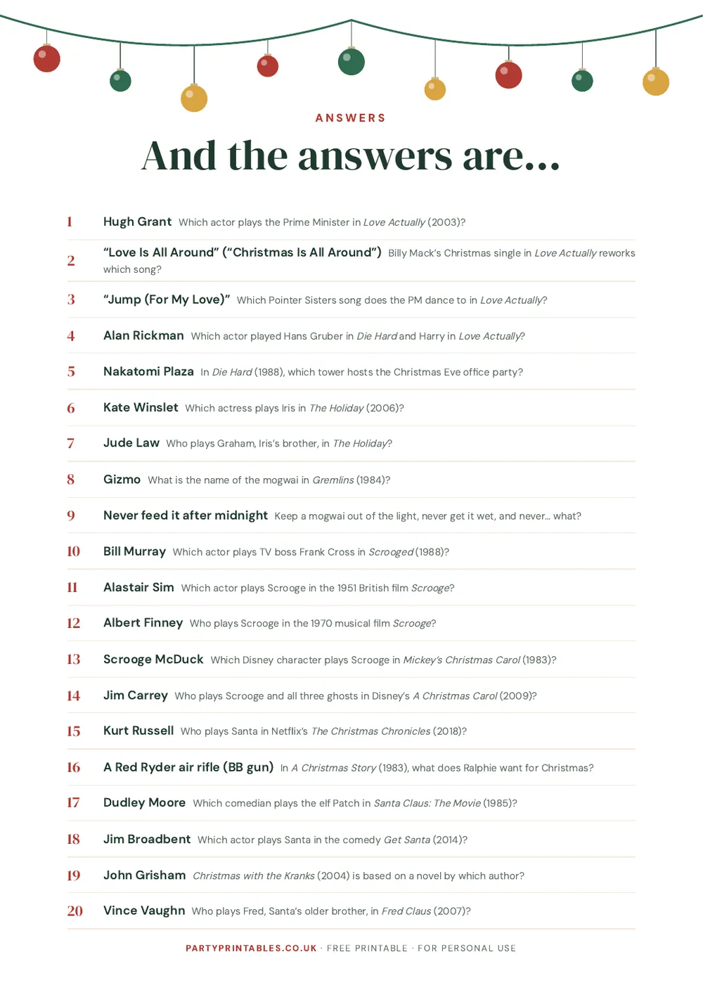 Page 2 of Christmas film quiz