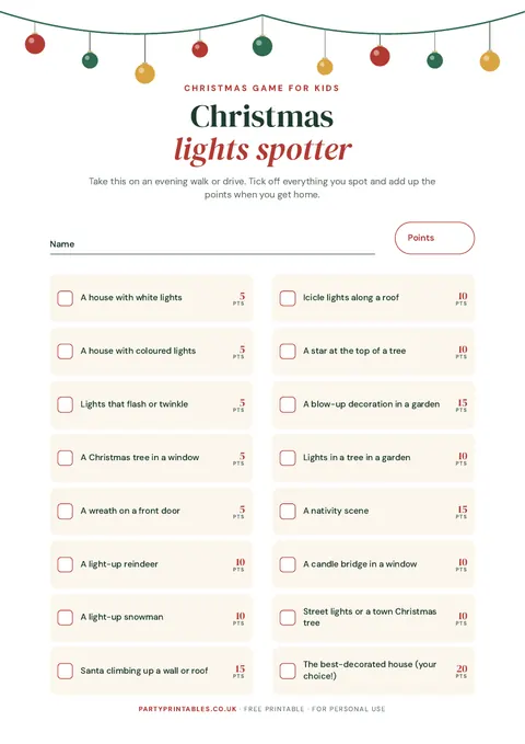 Preview of the Christmas lights spotter printable