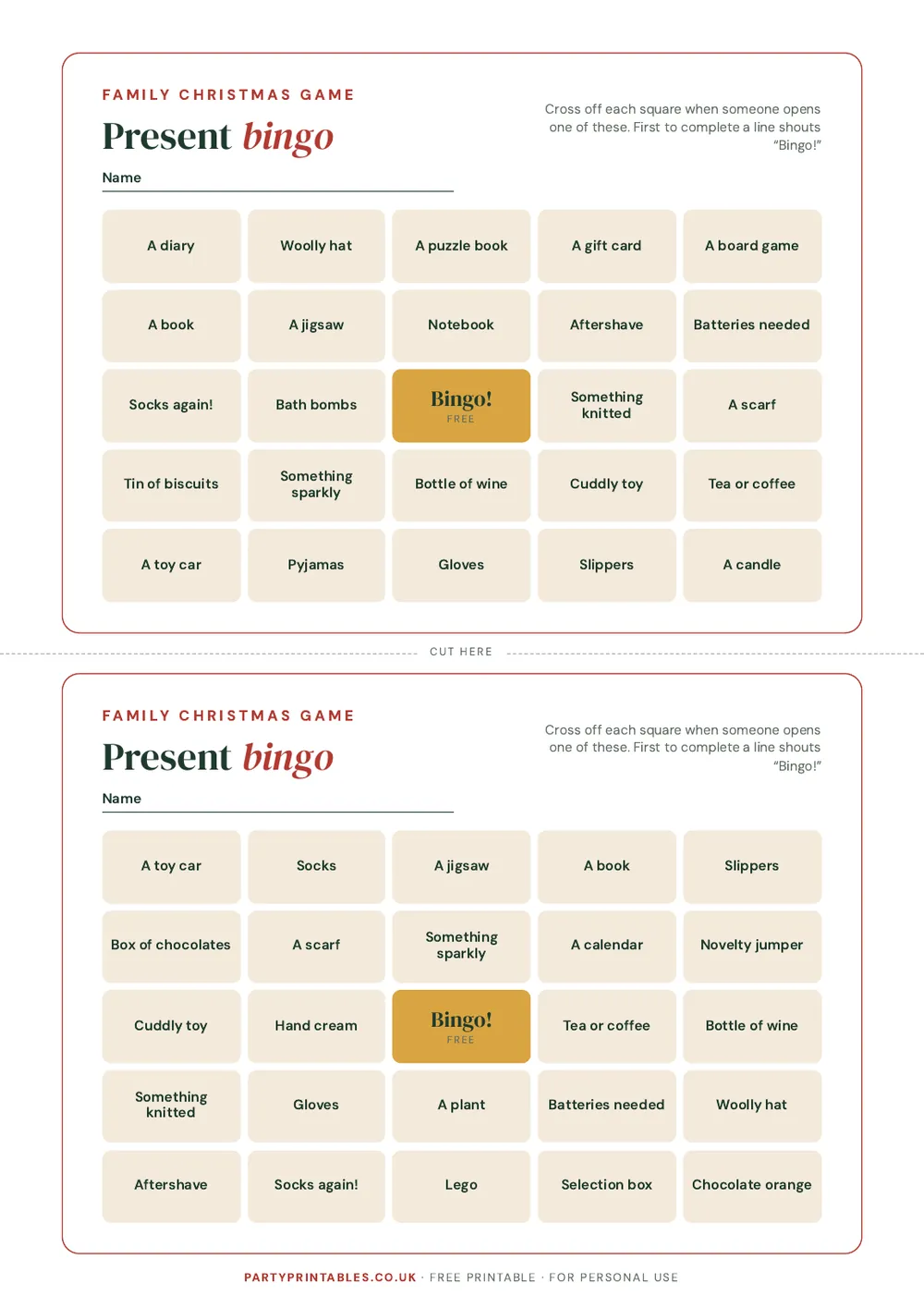 Page 4 of Christmas present bingo