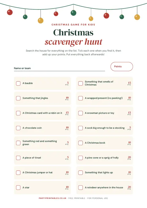 Preview of the Christmas scavenger hunt for kids printable