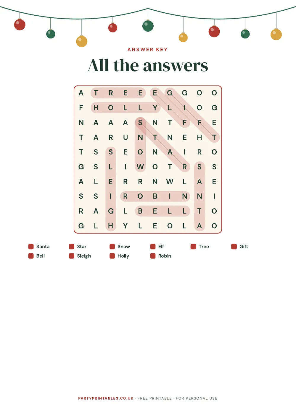 Page 2 of Easy Christmas word search for kids