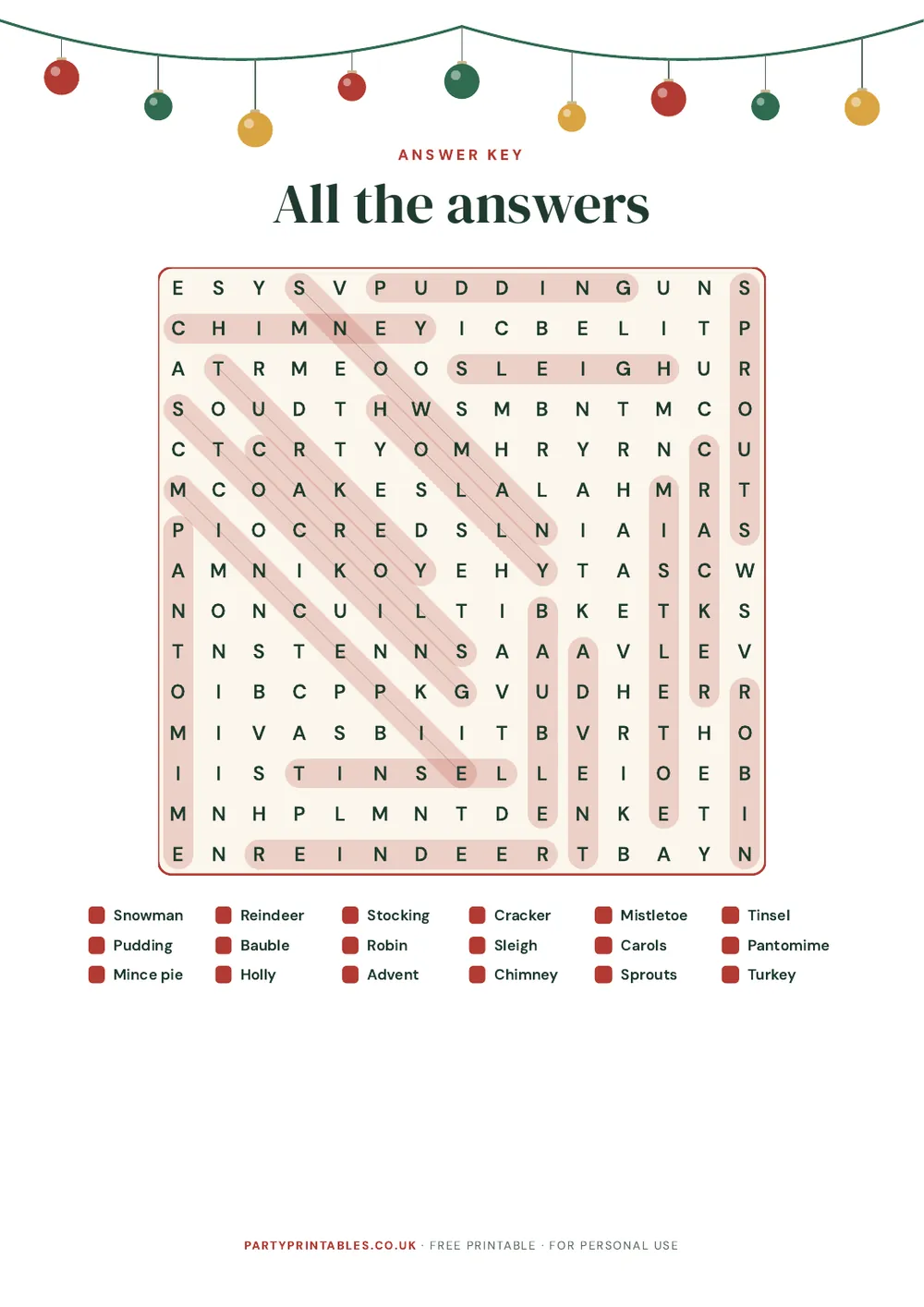 Page 2 of Christmas word search