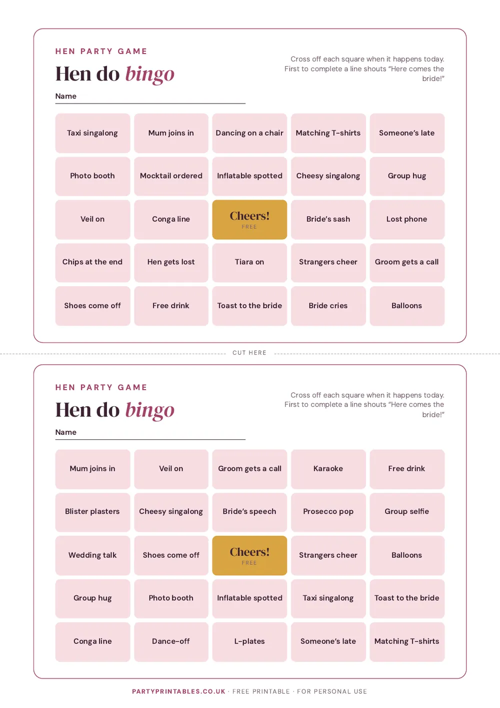 Page 2 of Hen do bingo