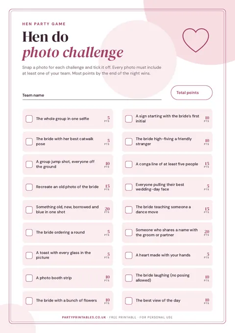Preview of the Hen do photo challenge printable