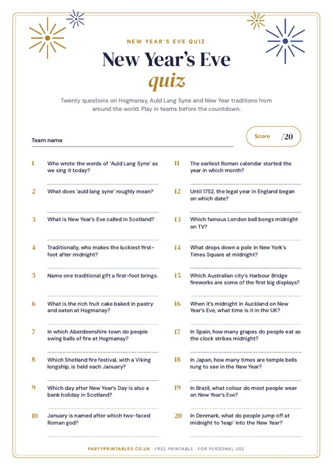 Preview of the New Year’s Eve quiz printable