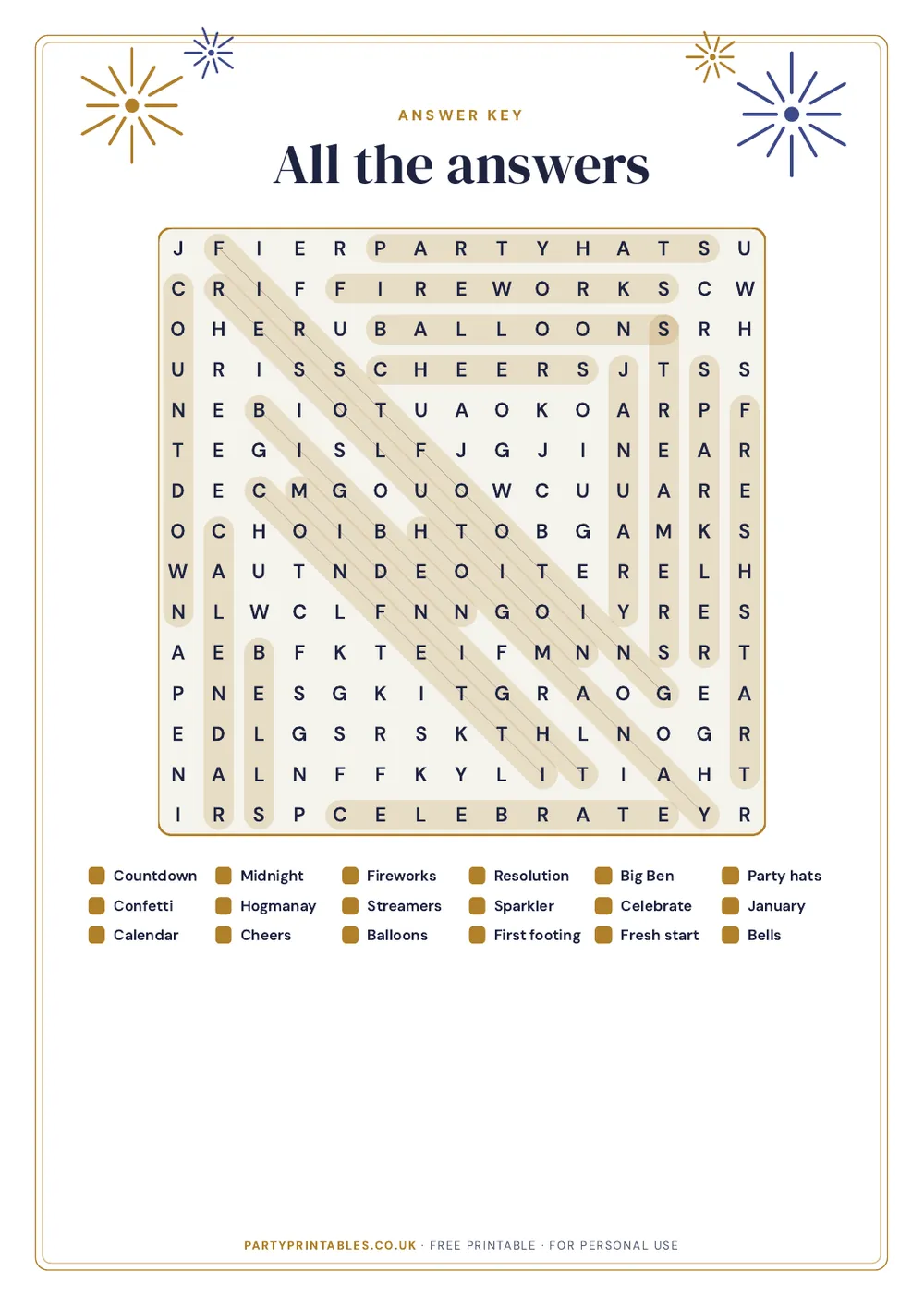 Page 2 of New Year’s Eve word search